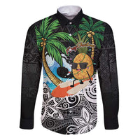 Tropical Christmas Polynesian Family Matching Puletasi and Hawaiian Shirt Funny Surfing Pineapple LT7 Dad's Shirt - Long Sleeve Black - Polynesian Pride