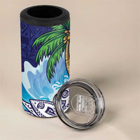 Tropical Christmas Polynesian 4 in 1 Can Cooler Tumbler Funny Surfing Pineapple Blue