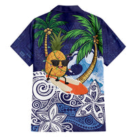 Tropical Christmas Polynesian Family Matching Off Shoulder Maxi Dress and Hawaiian Shirt Funny Surfing Pineapple Blue LT7 - Polynesian Pride