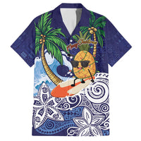 Tropical Christmas Polynesian Family Matching Puletasi and Hawaiian Shirt Funny Surfing Pineapple Blue LT7 Dad's Shirt - Short Sleeve Blue - Polynesian Pride