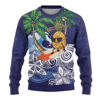 Tropical Christmas Polynesian Ugly Christmas Sweater Funny Surfing Pineapple Blue