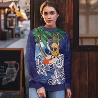 Tropical Christmas Polynesian Ugly Christmas Sweater Funny Surfing Pineapple Blue