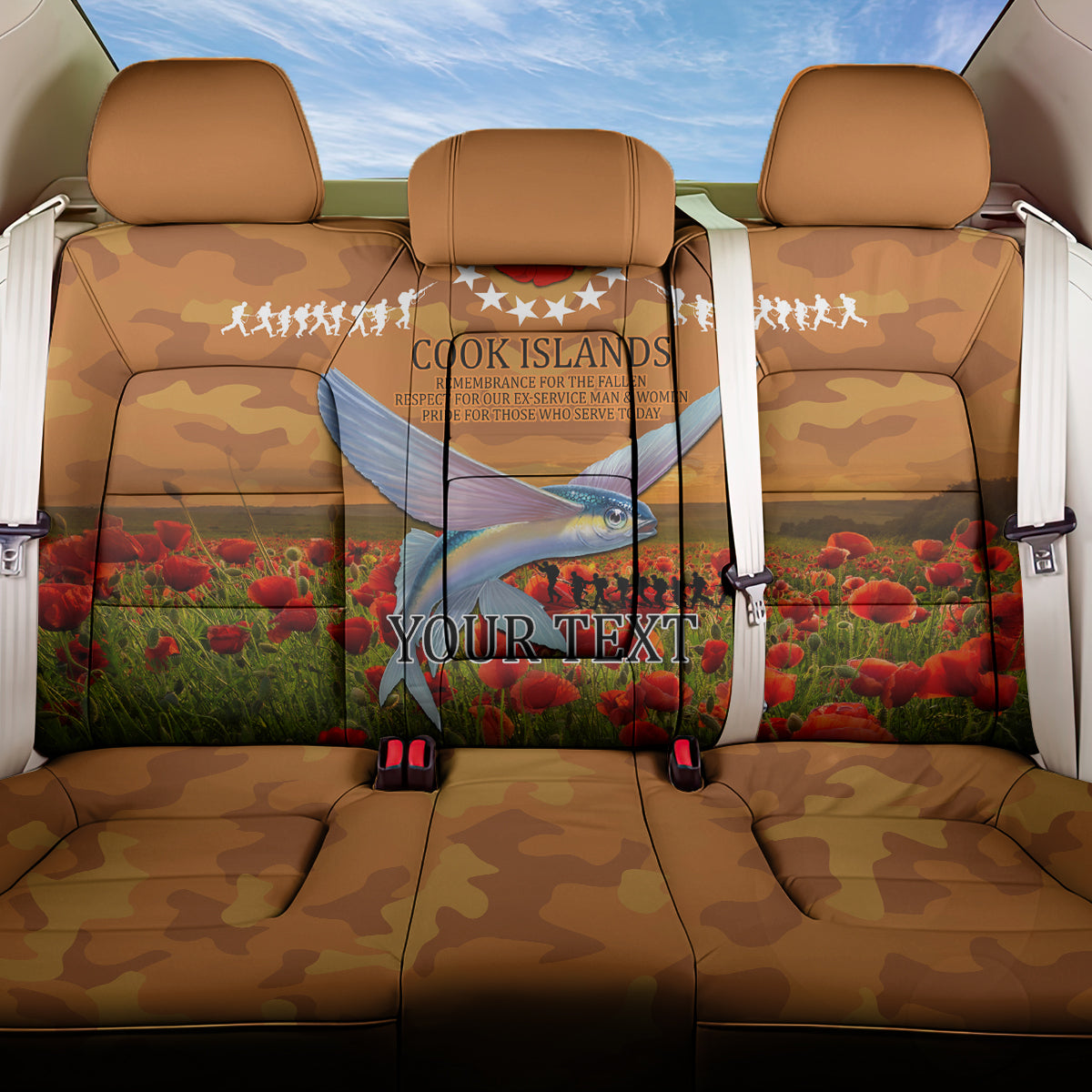 Cook Islands ANZAC Day Personalised Back Car Seat Cover with Poppy Field LT9 One Size Art - Polynesian Pride