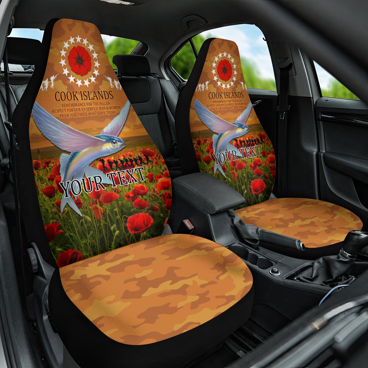 Cook Islands ANZAC Day Personalised Car Seat Cover with Poppy Field LT9 One Size Art - Polynesian Pride