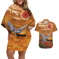 Cook Islands ANZAC Day Personalised Couples Matching Off Shoulder Short Dress and Hawaiian Shirt with Poppy Field LT9 Art - Polynesian Pride