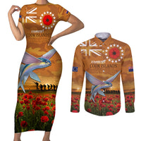 Cook Islands ANZAC Day Personalised Couples Matching Short Sleeve Bodycon Dress and Long Sleeve Button Shirt with Poppy Field LT9 Art - Polynesian Pride