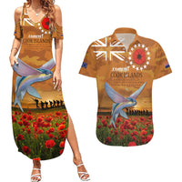 Cook Islands ANZAC Day Personalised Couples Matching Summer Maxi Dress and Hawaiian Shirt with Poppy Field LT9 Art - Polynesian Pride