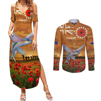 Cook Islands ANZAC Day Personalised Couples Matching Summer Maxi Dress and Long Sleeve Button Shirt with Poppy Field LT9 Art - Polynesian Pride