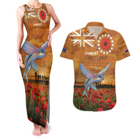 Cook Islands ANZAC Day Personalised Couples Matching Tank Maxi Dress and Hawaiian Shirt with Poppy Field LT9 Art - Polynesian Pride