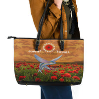 Cook Islands ANZAC Day Personalised Leather Tote Bag with Poppy Field LT9 - Polynesian Pride