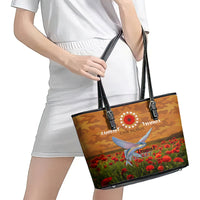 Cook Islands ANZAC Day Personalised Leather Tote Bag with Poppy Field LT9 - Polynesian Pride