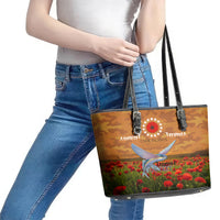 Cook Islands ANZAC Day Personalised Leather Tote Bag with Poppy Field LT9 - Polynesian Pride
