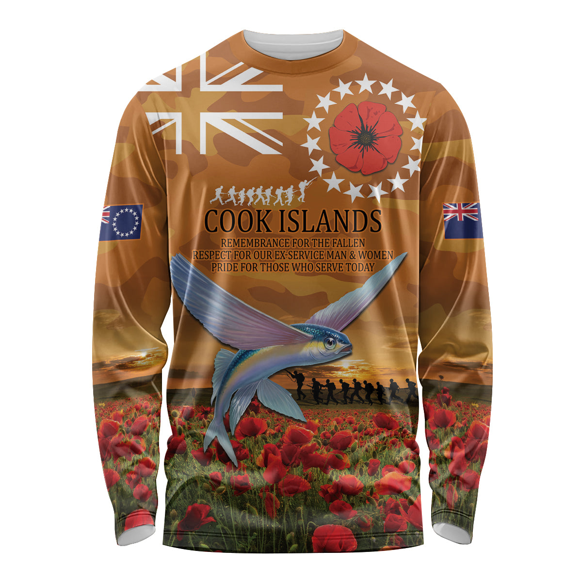Cook Islands ANZAC Day Personalised Long Sleeve Shirt with Poppy Field LT9 Unisex Art - Polynesian Pride