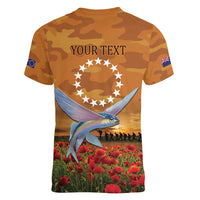 Cook Islands ANZAC Day Personalised Women V Neck T Shirt with Poppy Field LT9 - Polynesian Pride