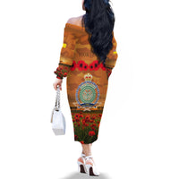 Niue ANZAC Day Personalised Family Matching Off Shoulder Long Sleeve Dress and Hawaiian Shirt with Poppy Field LT9 - Polynesian Pride