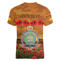 Niue ANZAC Day Personalised Women V Neck T Shirt with Poppy Field LT9 - Polynesian Pride