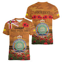 Niue ANZAC Day Personalised Women V Neck T Shirt with Poppy Field LT9 - Polynesian Pride