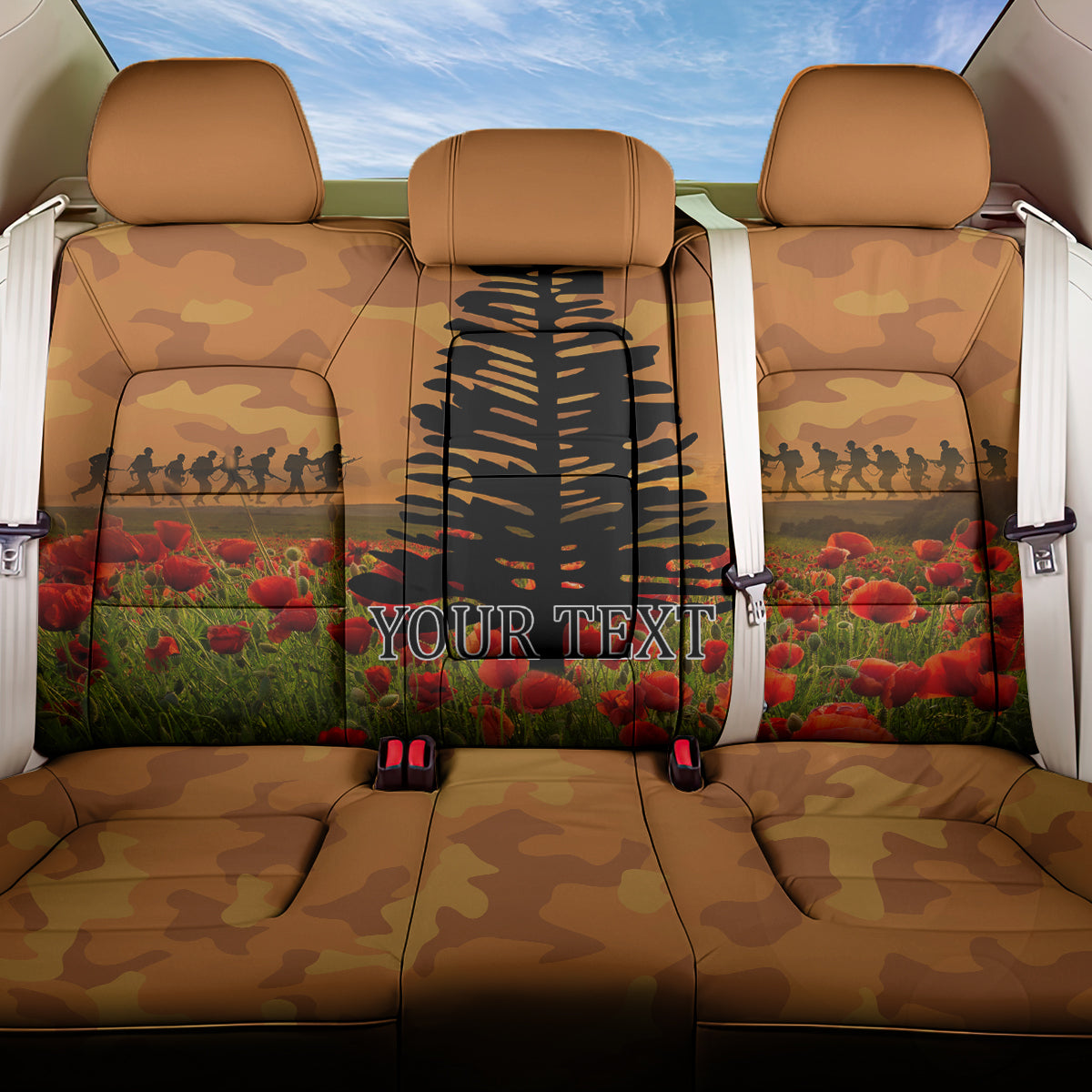 Norfolk Island ANZAC Day Personalised Back Car Seat Cover with Poppy Field LT9 One Size Art - Polynesian Pride
