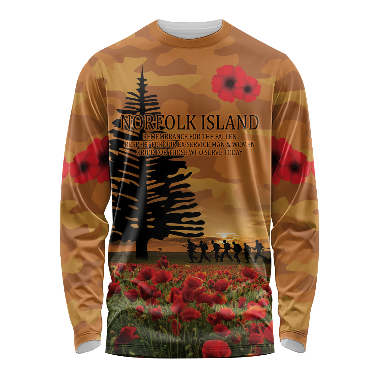 Norfolk Island ANZAC Day Personalised Long Sleeve Shirt with Poppy Field LT9 Unisex Art - Polynesian Pride