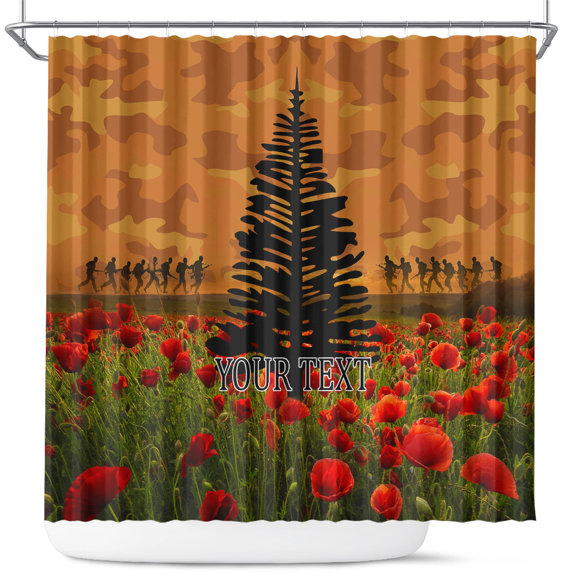 Norfolk Island ANZAC Day Personalised Shower Curtain with Poppy Field LT9 Art - Polynesian Pride