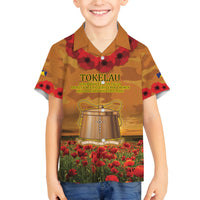 Tokelau ANZAC Day Personalised Family Matching Off Shoulder Short Dress and Hawaiian Shirt with Poppy Field LT9 Son's Shirt Art - Polynesian Pride