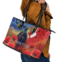 Tonga ANZAC Day Personalised Leather Tote Bag Soldier Te Tau Manatui Kinautolu with Poppy Field LT9 - Polynesian Pride
