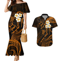 Hawaii Couples Mermaid Dress And Hawaiian Shirt Niihau Islands Polynesian Sunset Plumeria Gold Vibe LT9 Gold - Polynesian Pride