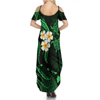 Hawaii Summer Maxi Dress Niihau Islands Polynesian Sunset Plumeria Green Vibe LT9 - Polynesian Pride