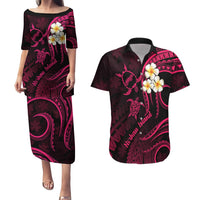 Hawaii Couples Puletasi Dress and Hawaiian Shirt Niihau Islands Polynesian Sunset Plumeria Pink Vibe LT9 Pink - Polynesian Pride