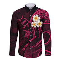 Hawaii Long Sleeve Button Shirt Niihau Islands Polynesian Sunset Plumeria Pink Vibe LT9 Unisex Pink - Polynesian Pride