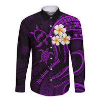 Polynesian Hawaii Long Sleeve Button Shirt Niihau Islands with Pacific Plumeria Purple Vibe LT9 Unisex Purple - Polynesian Pride