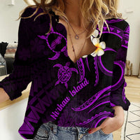Polynesian Hawaii Women Casual Shirt Niihau Islands with Pacific Plumeria Purple Vibe LT9 Female Purple - Polynesian Pride