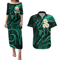 Polynesian Hawaii Couples Puletasi Dress and Hawaiian Shirt Niihau Islands with Pacific Plumeria Turquoise Vibe LT9 Turquoise - Polynesian Pride