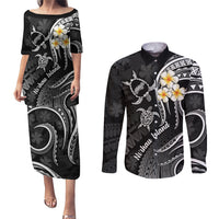 Polynesian Hawaii Couples Puletasi Dress and Long Sleeve Button Shirts Niihau Islands with Pacific Plumeria White Vibe LT9 White - Polynesian Pride