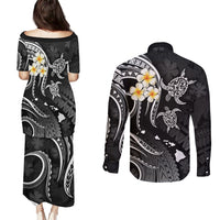 Polynesian Hawaii Couples Puletasi Dress and Long Sleeve Button Shirts Niihau Islands with Pacific Plumeria White Vibe LT9 - Polynesian Pride