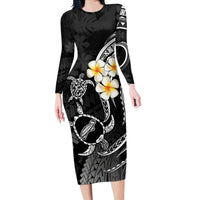 Polynesian Hawaii Long Sleeve Bodycon Dress Niihau Islands with Pacific Plumeria White Vibe LT9 Long Dress White - Polynesian Pride