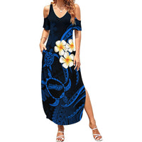Hawaii Summer Maxi Dress Molokai Islands Polynesian Sunset Plumeria Blue Vibe LT9 Women Blue - Polynesian Pride