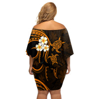 Hawaii Off Shoulder Short Dress Molokai Islands Polynesian Sunset Plumeria Gold Vibe LT9 - Polynesian Pride