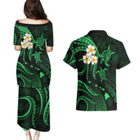 Hawaii Couples Puletasi Dress and Hawaiian Shirt Molokai Islands Polynesian Sunset Plumeria Green Vibe LT9 - Polynesian Pride