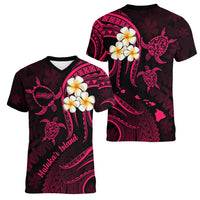 Hawaii Women V Neck T Shirt Molokai Islands Polynesian Sunset Plumeria Pink Vibe LT9 - Polynesian Pride