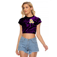 Polynesian Hawaii Raglan Cropped T Shirt Molokai Islands with Pacific Plumeria Purple Vibe LT9 Female Purple - Polynesian Pride