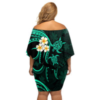 Polynesian Hawaii Off Shoulder Short Dress Molokai Islands with Pacific Plumeria Turquoise Vibe LT9 - Polynesian Pride
