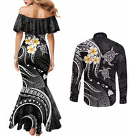 Polynesian Hawaii Couples Mermaid Dress and Long Sleeve Button Shirts Molokai Islands with Pacific Plumeria White Vibe LT9 - Polynesian Pride