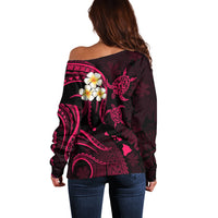 Hawaii Off Shoulder Sweater Lanai Islands Polynesian Sunset Plumeria Pink Vibe LT9 - Polynesian Pride