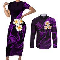 Polynesian Hawaii Couples Short Sleeve Bodycon Dress and Long Sleeve Button Shirts Lanai Islands with Pacific Plumeria Purple Vibe LT9 Purple - Polynesian Pride