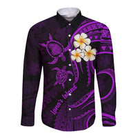 Polynesian Hawaii Long Sleeve Button Shirt Lanai Islands with Pacific Plumeria Purple Vibe LT9 Unisex Purple - Polynesian Pride