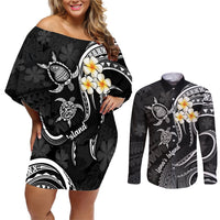Polynesian Hawaii Couples Off Shoulder Short Dress and Long Sleeve Button Shirts Lanai Islands with Pacific Plumeria White Vibe LT9 White - Polynesian Pride