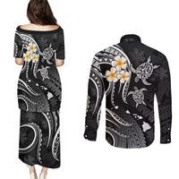 Polynesian Hawaii Couples Puletasi Dress and Long Sleeve Button Shirts Lanai Islands with Pacific Plumeria White Vibe LT9 - Polynesian Pride