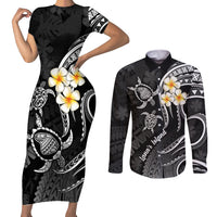 Polynesian Hawaii Couples Short Sleeve Bodycon Dress and Long Sleeve Button Shirts Lanai Islands with Pacific Plumeria White Vibe LT9 White - Polynesian Pride
