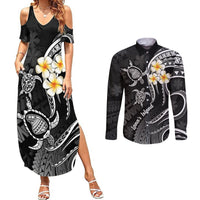 Polynesian Hawaii Couples Summer Maxi Dress and Long Sleeve Button Shirts Lanai Islands with Pacific Plumeria White Vibe LT9 White - Polynesian Pride
